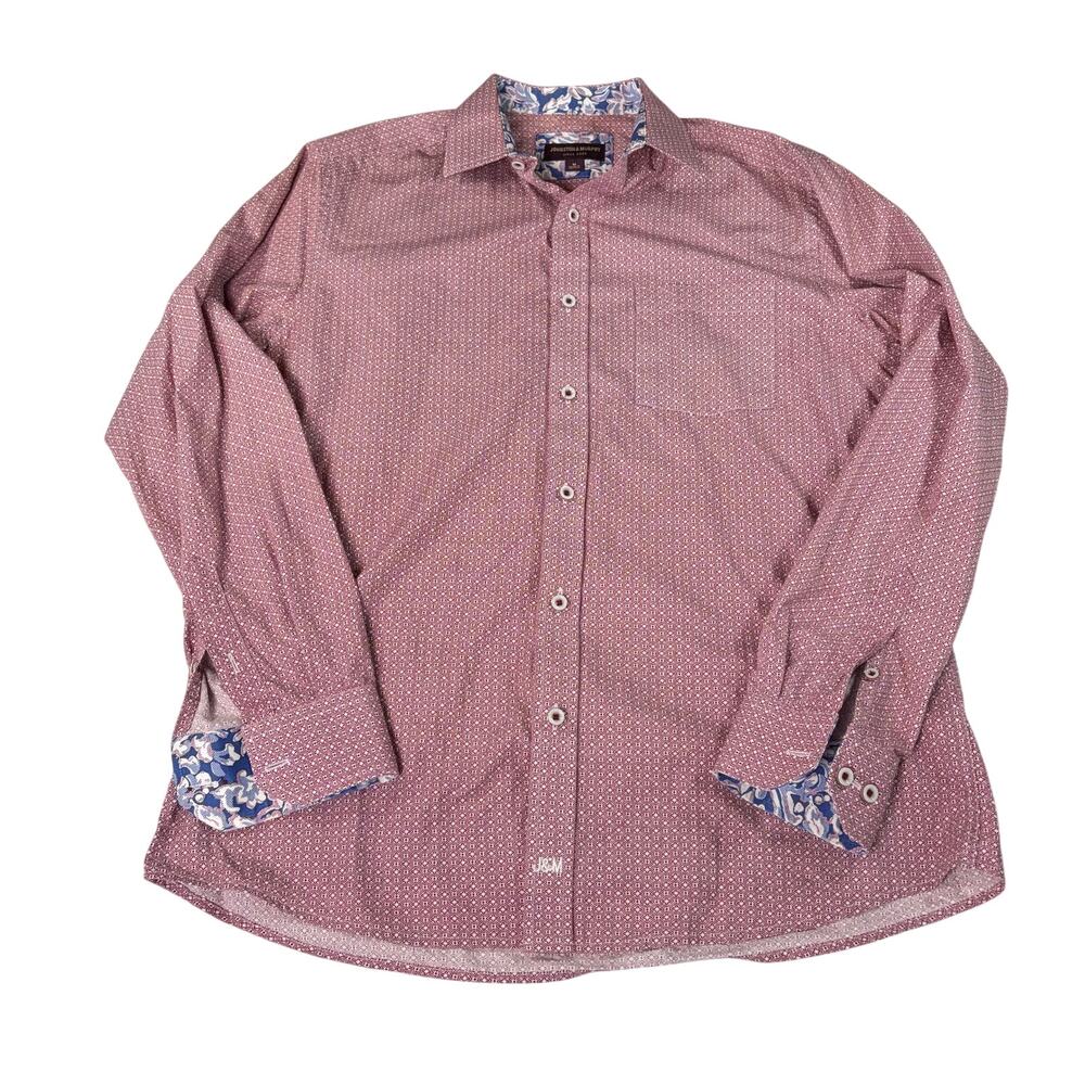Johnston & Murphy Mens maroon white geometric print long sleeve button up. Sz M.